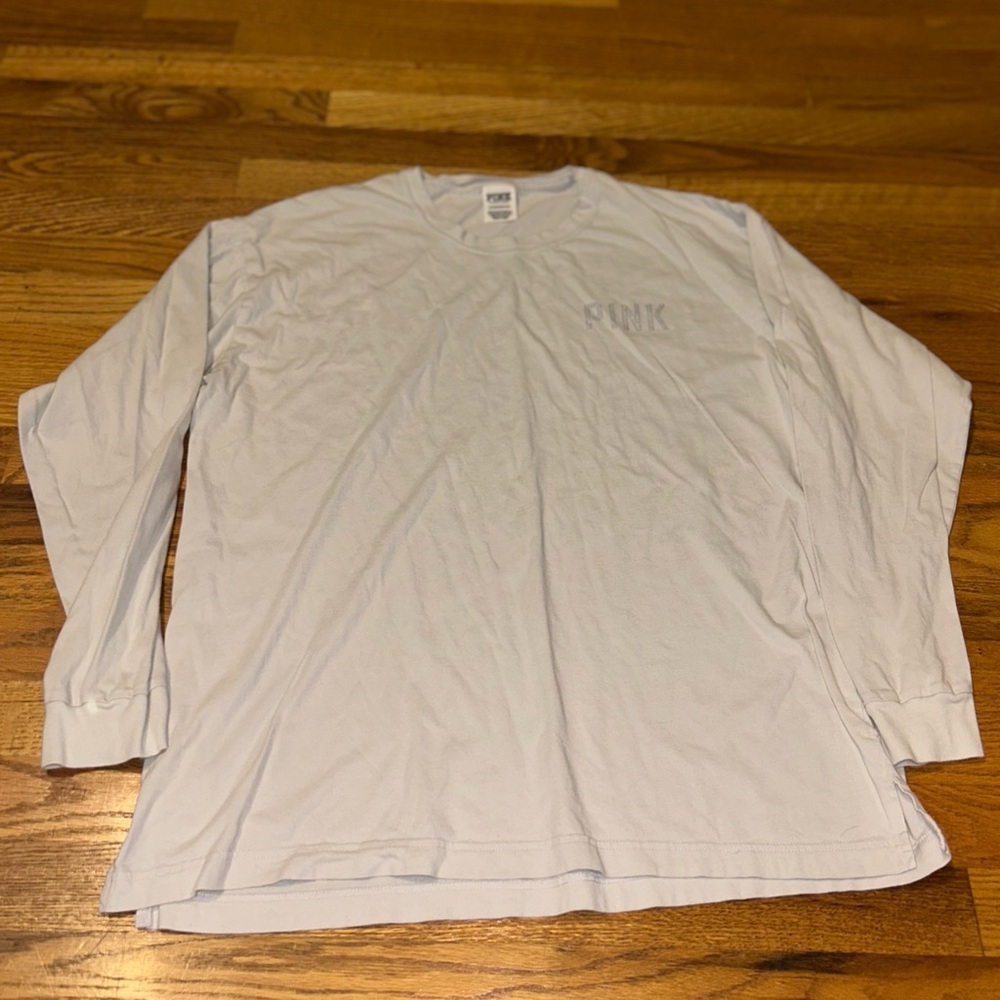 PINK Victoria's Secret Light Gray Long‎ Sleeve Tee BLING Letters "PINK", Size XL